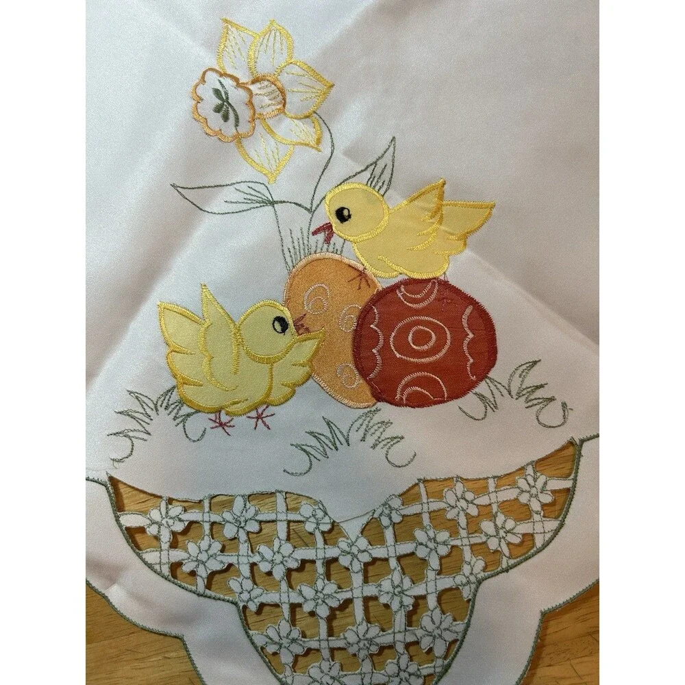 Easter Tablecloth 85x85cm Chick Egg Embroidery Lace Cutwork NWT Spring Cottage